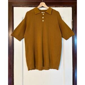 FAR AFIELD Brown Renard Organic Cotton Polo Waffle Knit Sweater- Men's Medium